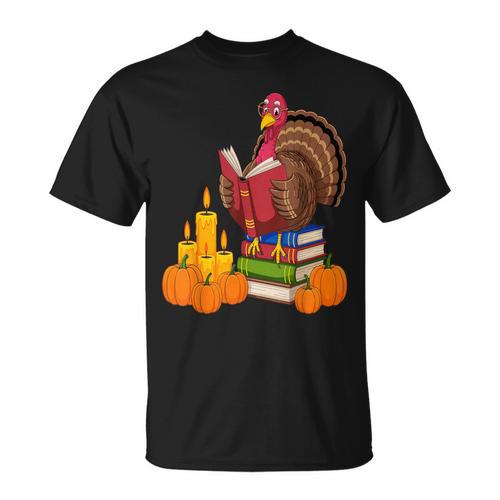 Turkey Reading Books Fall Thanksgiving Teacher Book T-Shirt - Bookorys
