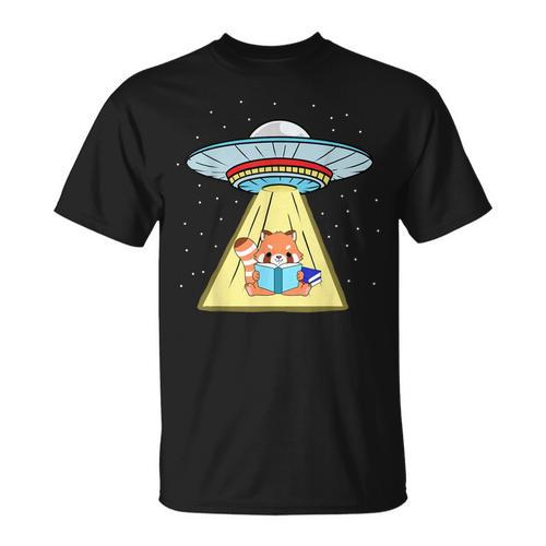 Ufo Abduction Red Panda Reading Book T-Shirt - Bookorys