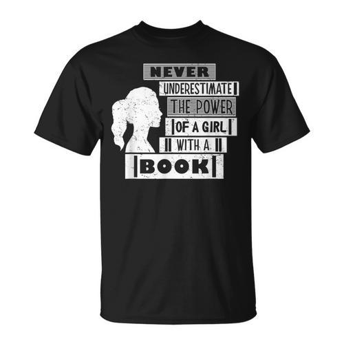 Never Underestimate Power Of Girl With Book Feminist Cute T-Shirt - Bookorys DE