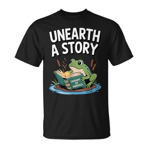 Unearth a Story Frog Reading a Book Summer 2026 T-Shirt - Bookorys
