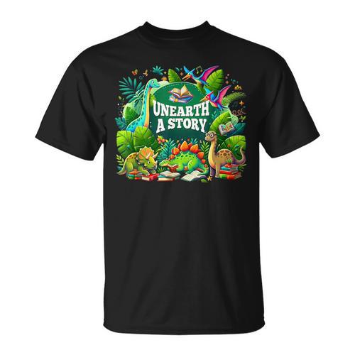 Unearth a Story Library Summer Reading 2026 Dinosaur Book T-Shirt - Bookorys CA