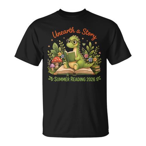 Unearth A Story Summer Reading 2026 Dinosaur Reading Books T-Shirt - Bookorys