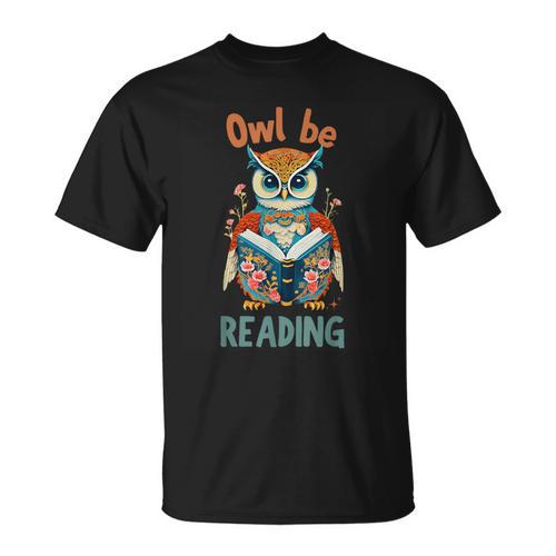 Vintage Owl Be Reading Funny Owl Read Books Tee Book Lover T-Shirt - Bookorys DE