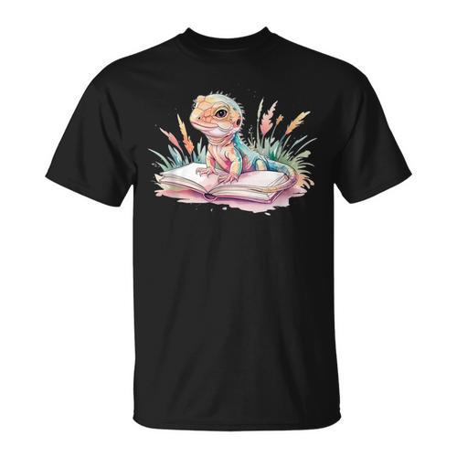 Watercolor Lizzard Reading Book Cute Kids T-Shirt - Bookorys