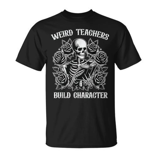 Weird Teachers Build Character Skeleton Reading Book T-Shirt - Bookorys DE