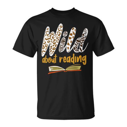 WILD ABOUT READING I Love Books Bookworm Library Day T-Shirt - Bookorys