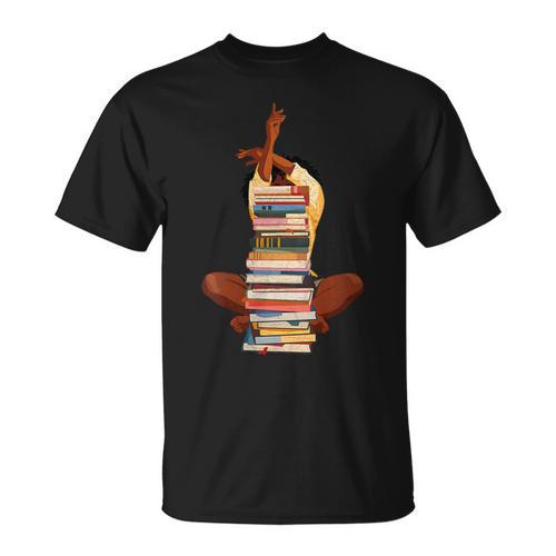 Woman And Books Stack Afro Girl Book Lover T-Shirt - Bookorys CA