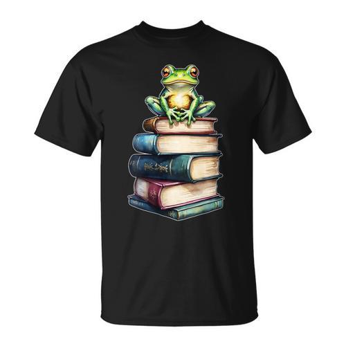 Women's Frog Read Books Reading Love Toad Cottagecore T-Shirt - Bookorys CA