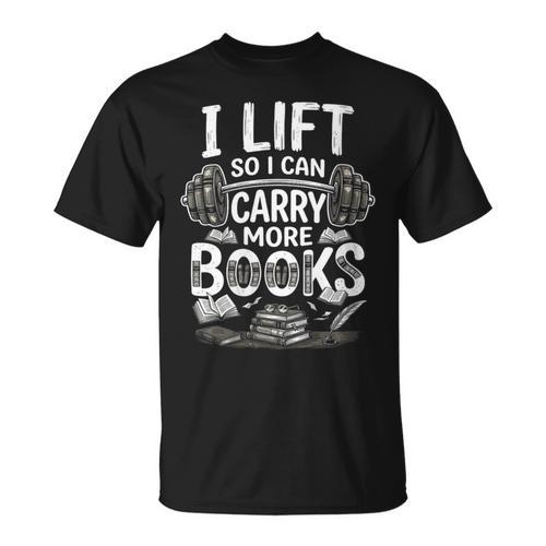Women's I Lift So I Can Carry More Books Reading Reader Book Workout T-Shirt - Bookorys
