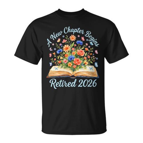 Women's New Chapter Begins Retired 2026 Watercolor Floral Book Women T-Shirt - Bookorys CA