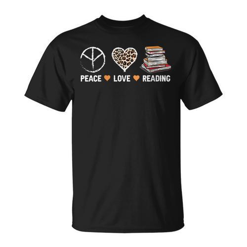 Women's Peace Love Reading Book Reader Book Lover Vintage Bookworm T-Shirt - Bookorys