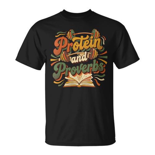 Women's Protein And Proverbs Protein Workout Book Lover Retro T-Shirt - Bookorys AU