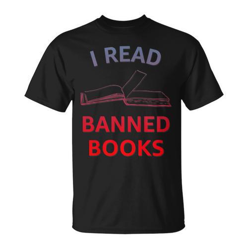Women's I Read Banned Books Bluegrey-Red Literature Activist T-Shirt - Bookorys UK