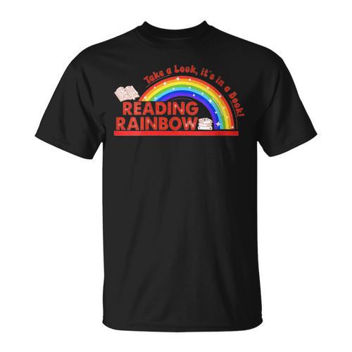 Women's Retro Rainbow Take A Look It's In A Book Reading Bookworm T-Shirt - Bookorys