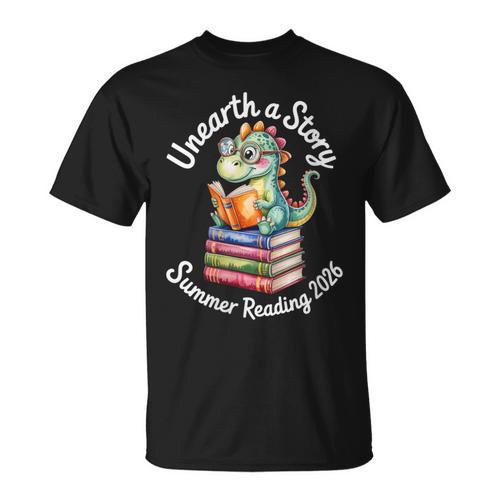 Women's Unearth a Story Summer Reading 2026 Book Lover Dino Fun T-Shirt - Bookorys DE