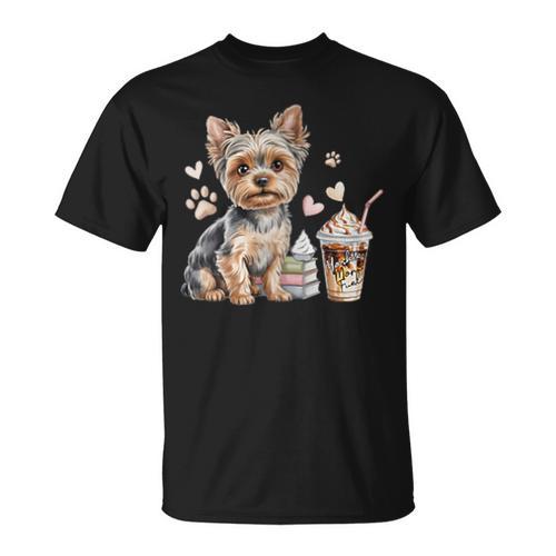 Women's Yorkie Dog Moms Iced Coffee And Books Yorkshire Terrier T-Shirt - Bookorys AU