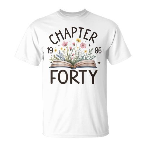 1986 Chapter Forty 40th Birthday Wildflower Book 40 Year Old T-Shirt - Bookorys