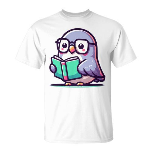 Adorable Book Lover Pigeon With Reading Glasses Cute T-Shirt - Bookorys AU
