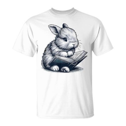 Adorable Reading Bunny Drawing For Book Lovers Philossophers T-Shirt - Bookorys AU