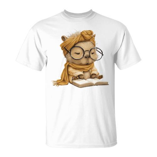Baby Reptile Small Book Reading Graphic Lizard Round Glasses T-Shirt - Bookorys AU