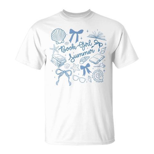 Book Girl Summer Bow Beach Seashell Summer T-Shirt - Bookorys CA