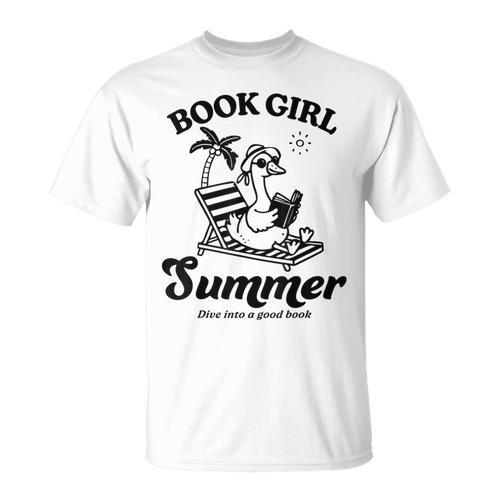 Book Girl Summer Reading Duck Retro Beach Vacation Bookworm T-Shirt - Bookorys CA