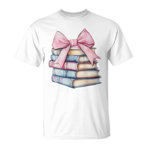 Book Lover Coquette Bow Pink Dainty Ribbon Cute Bookworm T-Shirt - Bookorys AU