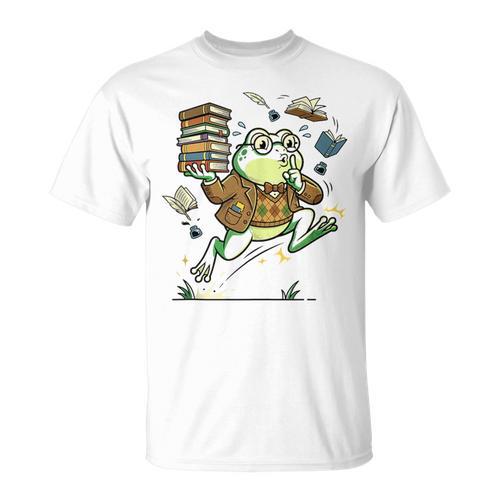 Book Lover Frog Quiet Please Cute Librarian Cartoon T-Shirt - Bookorys AU