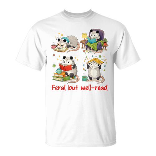 Book Lover Opossum Reading Squad Bookish Feral But Well-Read T-Shirt - Bookorys