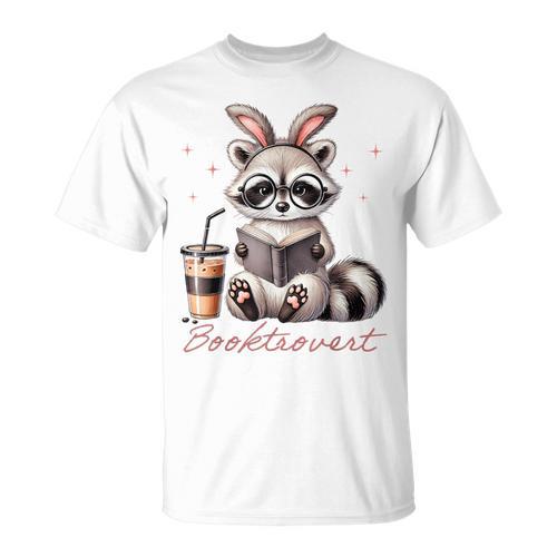 Booktrovert Raccoon Reading Book Iced Coffee Lover T-Shirt - Bookorys AU
