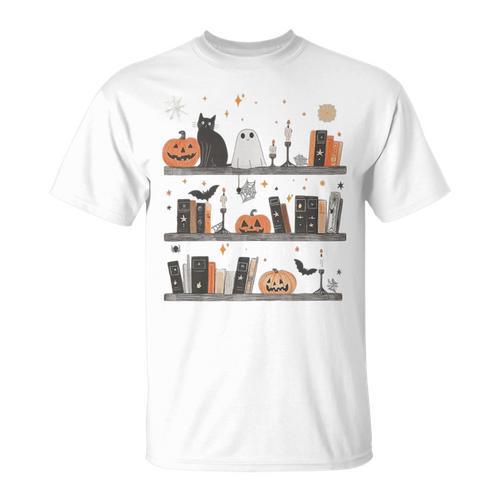 Cat Book Lover Halloween Cute Spooky Reading Premium Tri-Blend T-Shirt - Bookorys AU
