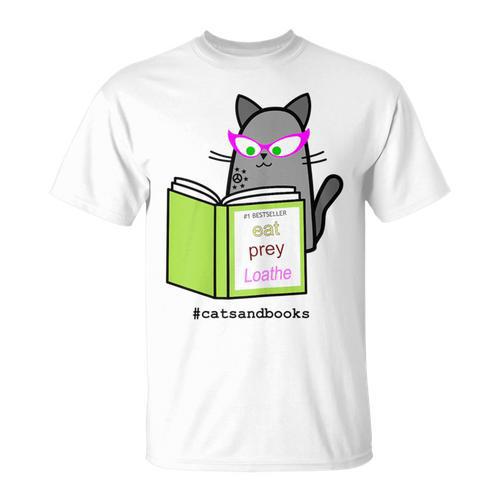 Cats And Books Happiness Cartoon Cat Pun For Women T-Shirt - Bookorys AU