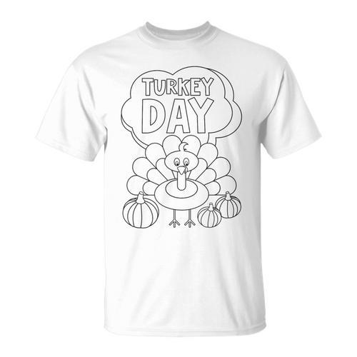 Coloring Book Style Blank Happy Thanksgiving Turkey Day T-Shirt - Bookorys UK