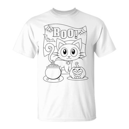 Coloring Book Style Blank Shirt Halloween Boo Kitty Cat Men Women Kids T-Shirt - Bookorys AU