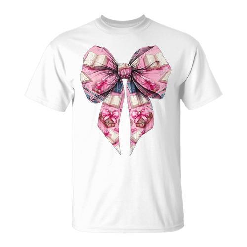 Coquette Bow Bookworm Book Reader Reading Books Pattern Girl T-Shirt - Bookorys