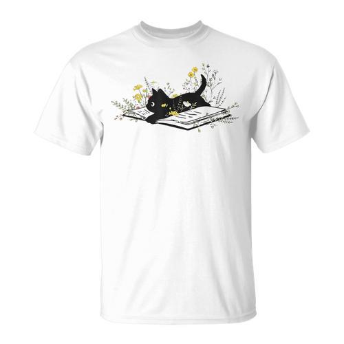 Cute Book Cat Book Lover Floral Teacher Life Women T-Shirt - Bookorys AU