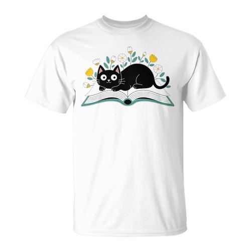 Cute Cat On Book Fun Flower Feline Pet Lover Premium Tri-Blend T-Shirt - Bookorys AU