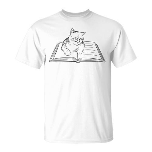 Cute Cat Reading Book Literature Kitty T-Shirt - Bookorys AU