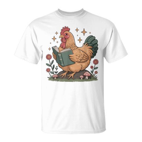 Cute Chicken Reading Book Cottagecore Aestetic T-Shirt - Bookorys
