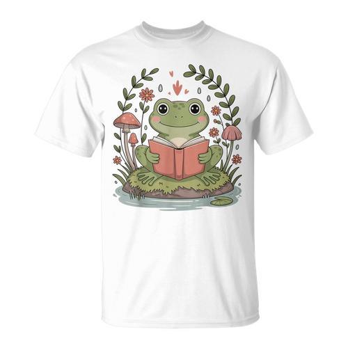 Cute Cottagecore Frog Reading Book Retro 90s Kawaii T-Shirt - Bookorys UK