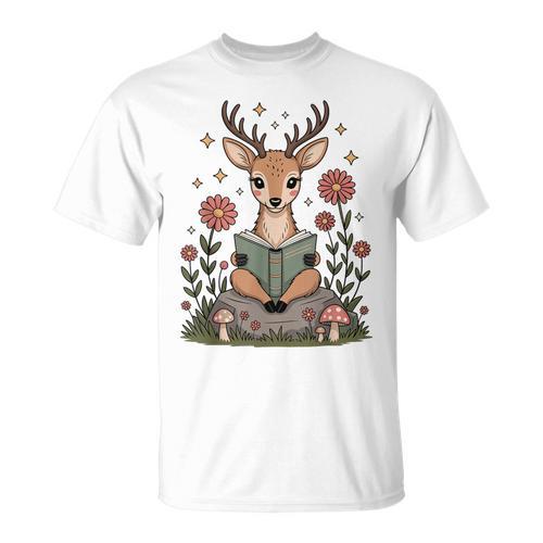Cute Deer Reading Book Cottagecore Aestetic T-Shirt - Bookorys AU