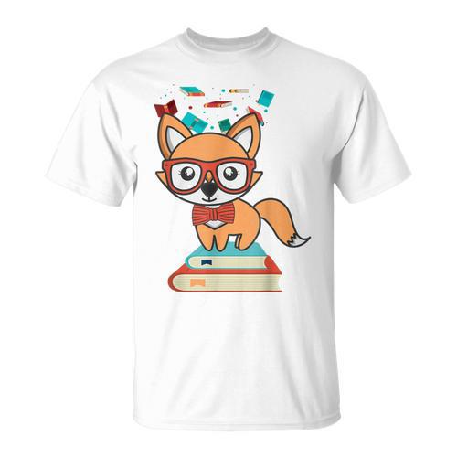 Cute Fox Smart Nerdy 1st Day School Teachers Students Books T-Shirt - Bookorys