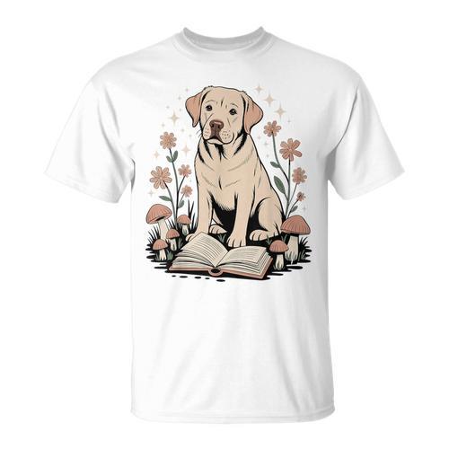 Cute Golden Retriever Reading Book Cottagecore Aestetic T-Shirt - Bookorys DE