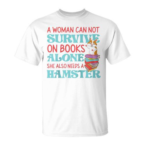 Cute Hamster Reading Book A Woman Can Not Survive On Books Raglan Baseball Tee T-Shirt - Bookorys DE