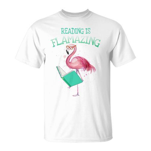 Cute Reading Is Flamazing Flamingo Book Lover Reader T-Shirt - Bookorys CA