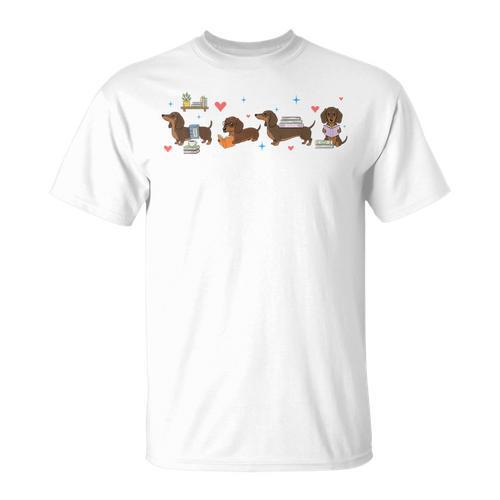 Dachshund Reading Books Cute Dog Lover Bookish Doxie T-Shirt - Bookorys UK