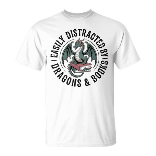 Easily Distracted By Dragons & Books T-Shirt - Bookorys UK