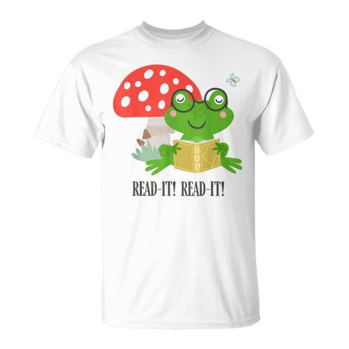 Frog Reading Book Mushroom Cottagecore Aesthetic Frog T-Shirt - Bookorys CA