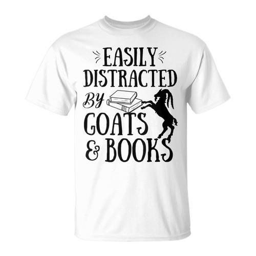 Goat Quote Easily Distracted By Goats And Books Lover T-Shirt - Bookorys CA