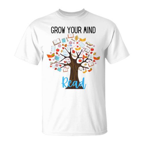 Grow Your Mind Read Reading Tree Books Librarian Teacher For Men Women Girls Kids T-Shirt - Bookorys